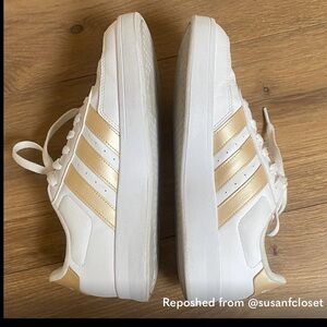 adidas White Sneakers with Beige Stripes